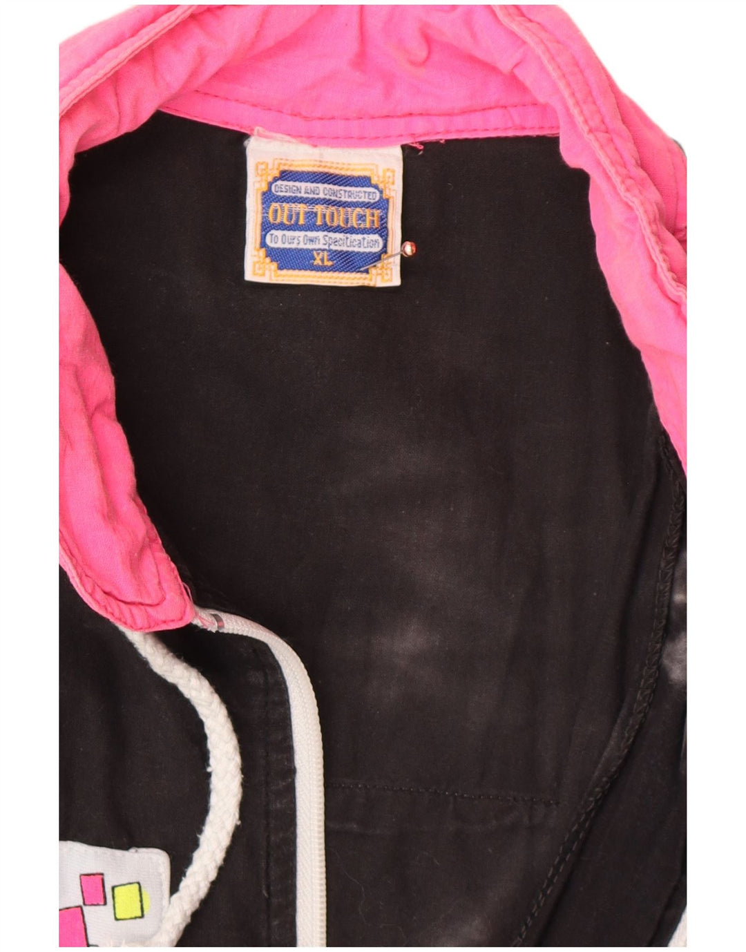 VINTAGE Womens Graphic Tracksuit Top Jacket UK 18 XL Black Colourblock