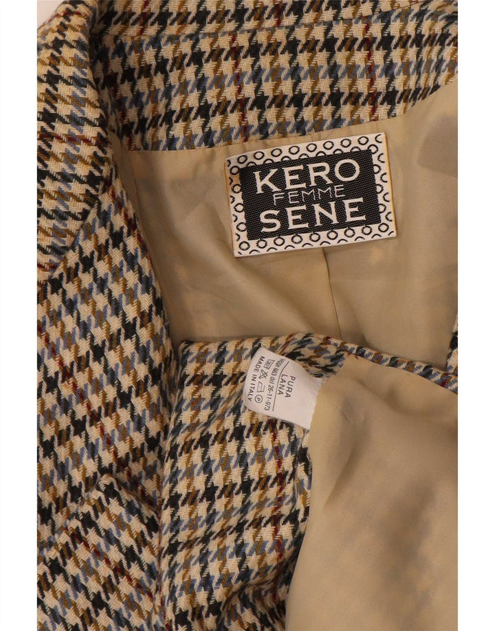 Vintage Womens 2 Button Blazer Jacket UK 14 Large Beige Houndstooth