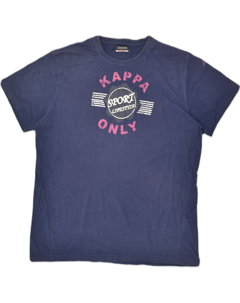 KAPPA Womens Graphic T-Shirt Top UK 18 XL Navy Blue Cotton | Vintage Kappa | Thrift | Second-Hand Kappa | Used Clothing | Messina Hembry 