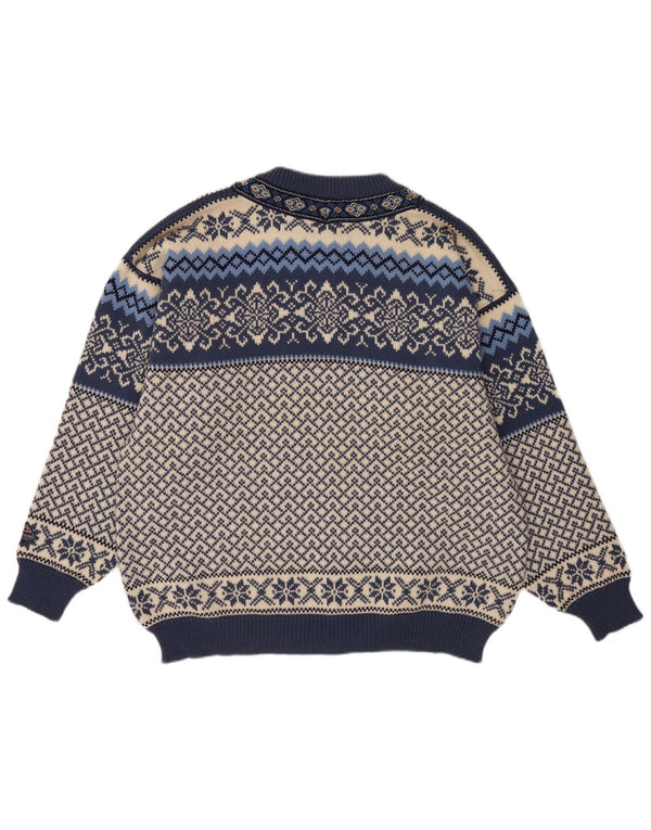 Nordstrikk Mens Cardigan Sweater XL Blue Fair Isle Virgin Wool