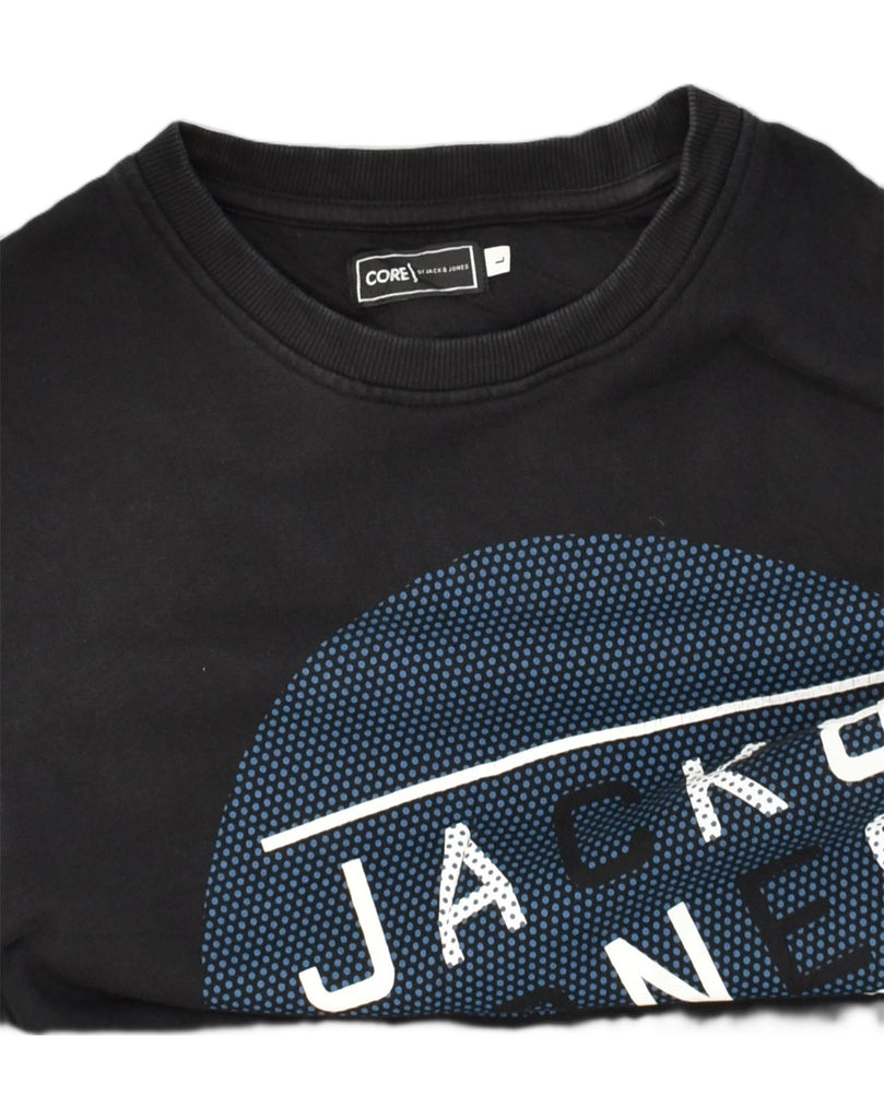 JACK & JONES Mens Graphic Sweatshirt Jumper Large Black Cotton | Vintage Jack & Jones | Thrift | Second-Hand Jack & Jones | Used Clothing | Messina Hembry 