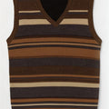 Zara Mens Vest Tank Top Large Brown Striped Acrylic