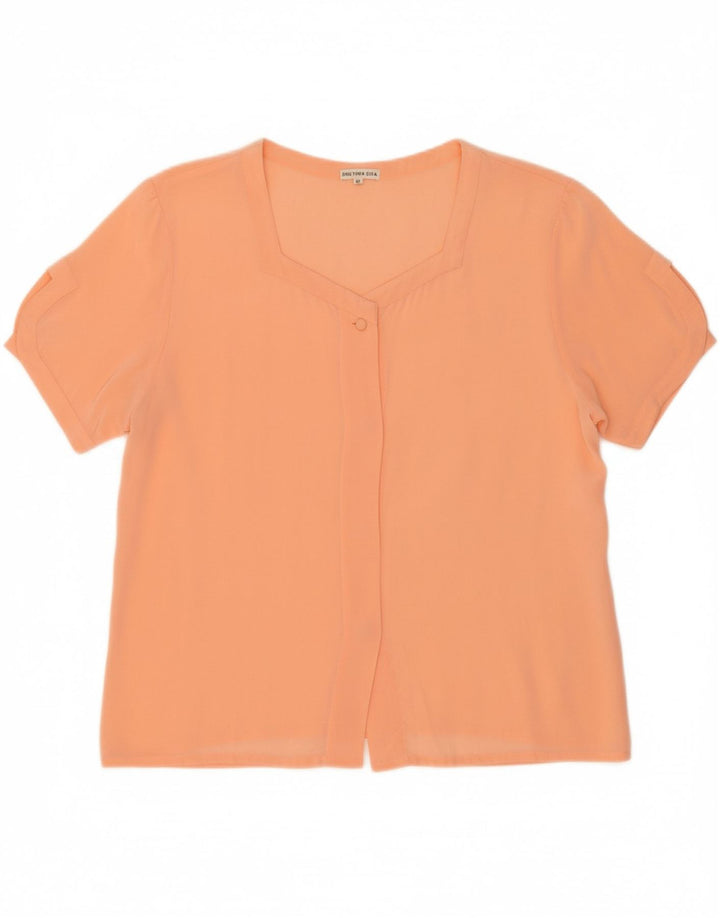 VINTAGE Womens See Through Short Sleeve Shirt Blouse UK 14 Medium Orange Vintage Vintage and Second-Hand Vintage from Messina Hembry 
