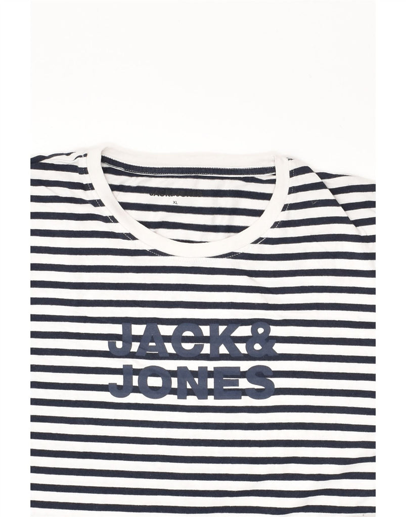 JACK & JONES Mens Graphic T-Shirt Top XL White Striped Cotton | Vintage Jack & Jones | Thrift | Second-Hand Jack & Jones | Used Clothing | Messina Hembry 