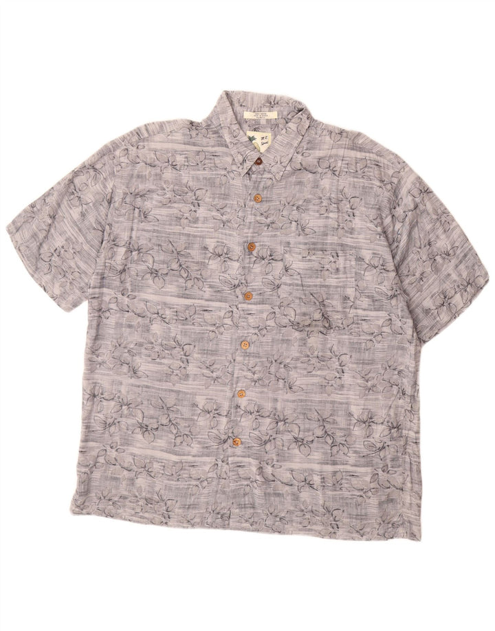 Vintage Mens Short Sleeve Shirt XL Grey Floral Rayon