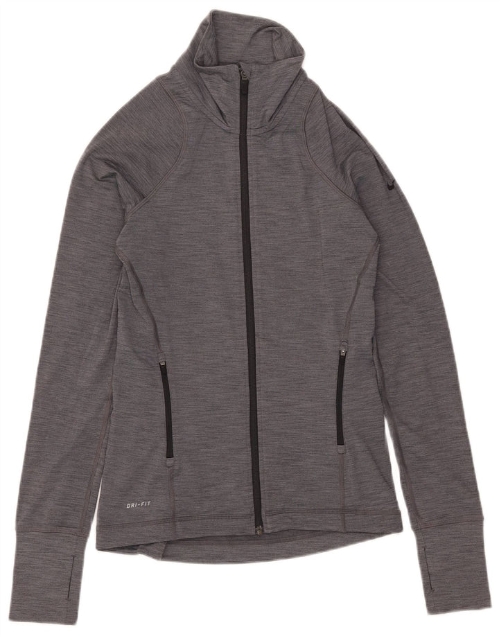Nike Womens Dri Fit Tracksuit Top Jacket UK 10 Small Grey Flecked