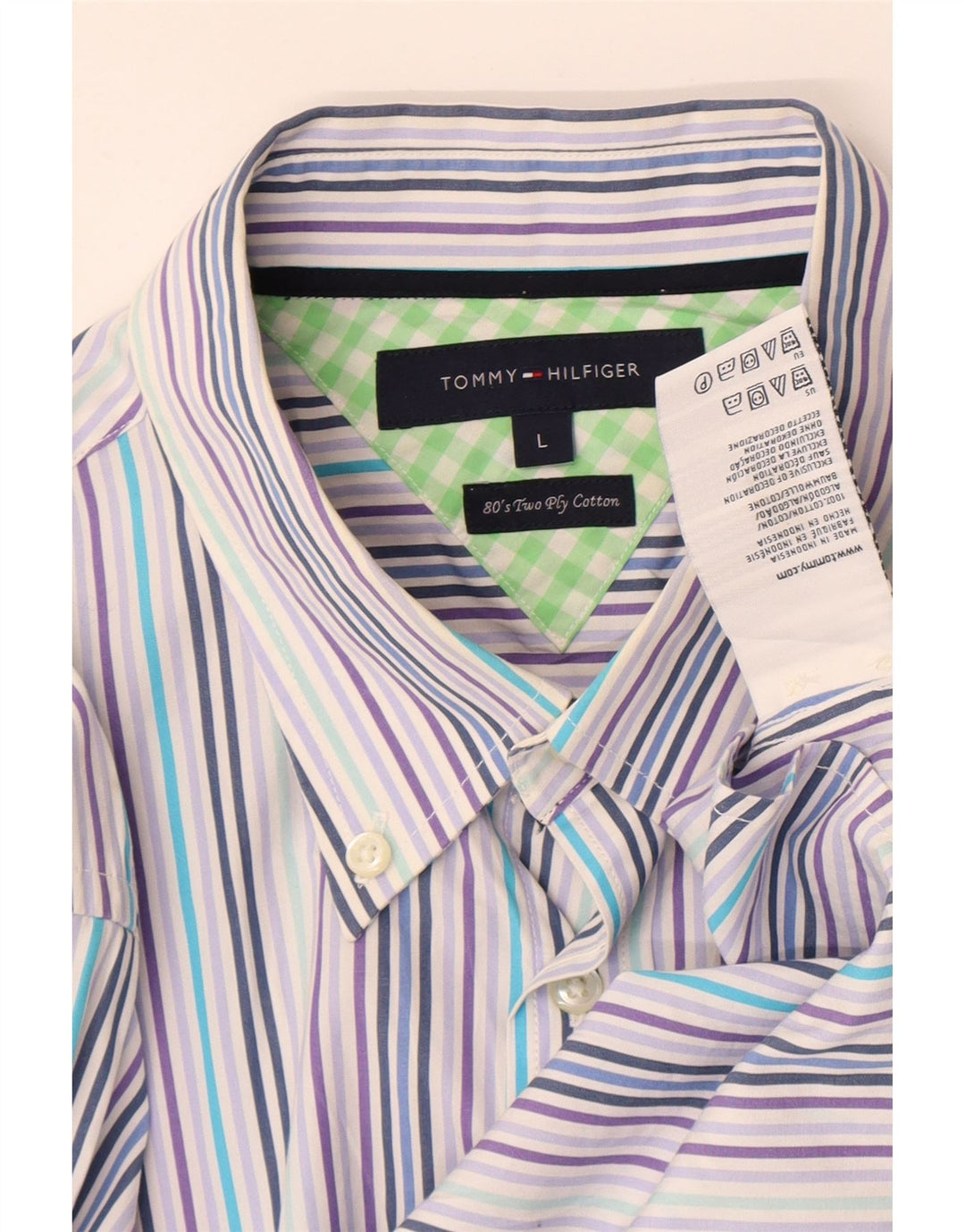 Tommy Hilfiger Mens Shirt Large Blue Striped Cotton