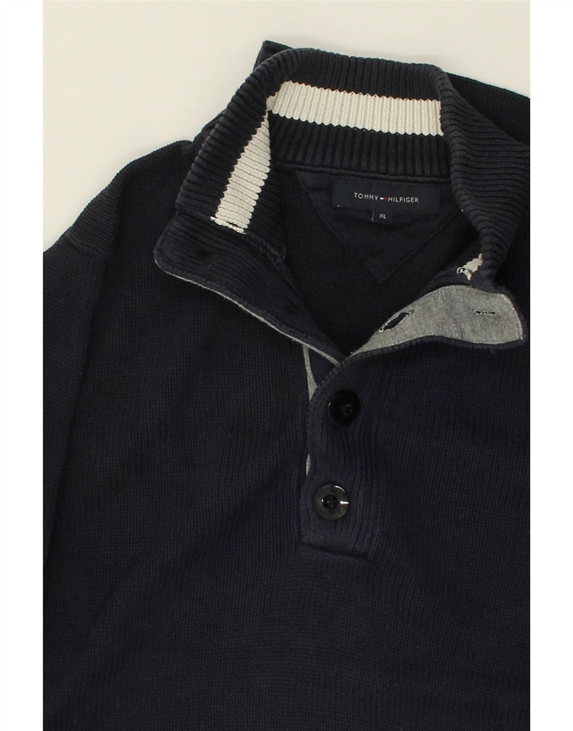 TOMMY HILFIGER Mens Button Neck Jumper Sweater XL Navy Blue Cotton | Vintage Tommy Hilfiger | Thrift | Second-Hand Tommy Hilfiger | Used Clothing | Messina Hembry 