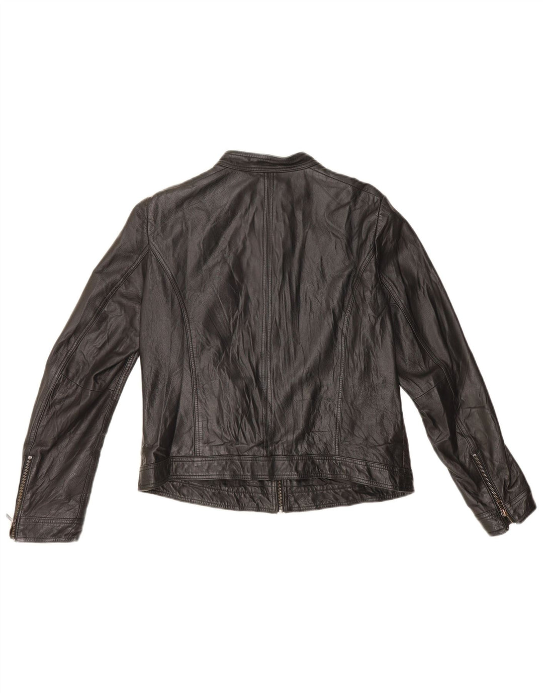 Esprit Womens Leather Racer Jacket UK 16 Large Black Leather