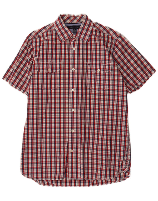 Tommy Hilfiger Mens Short Sleeve Shirt Small Red Check Cotton