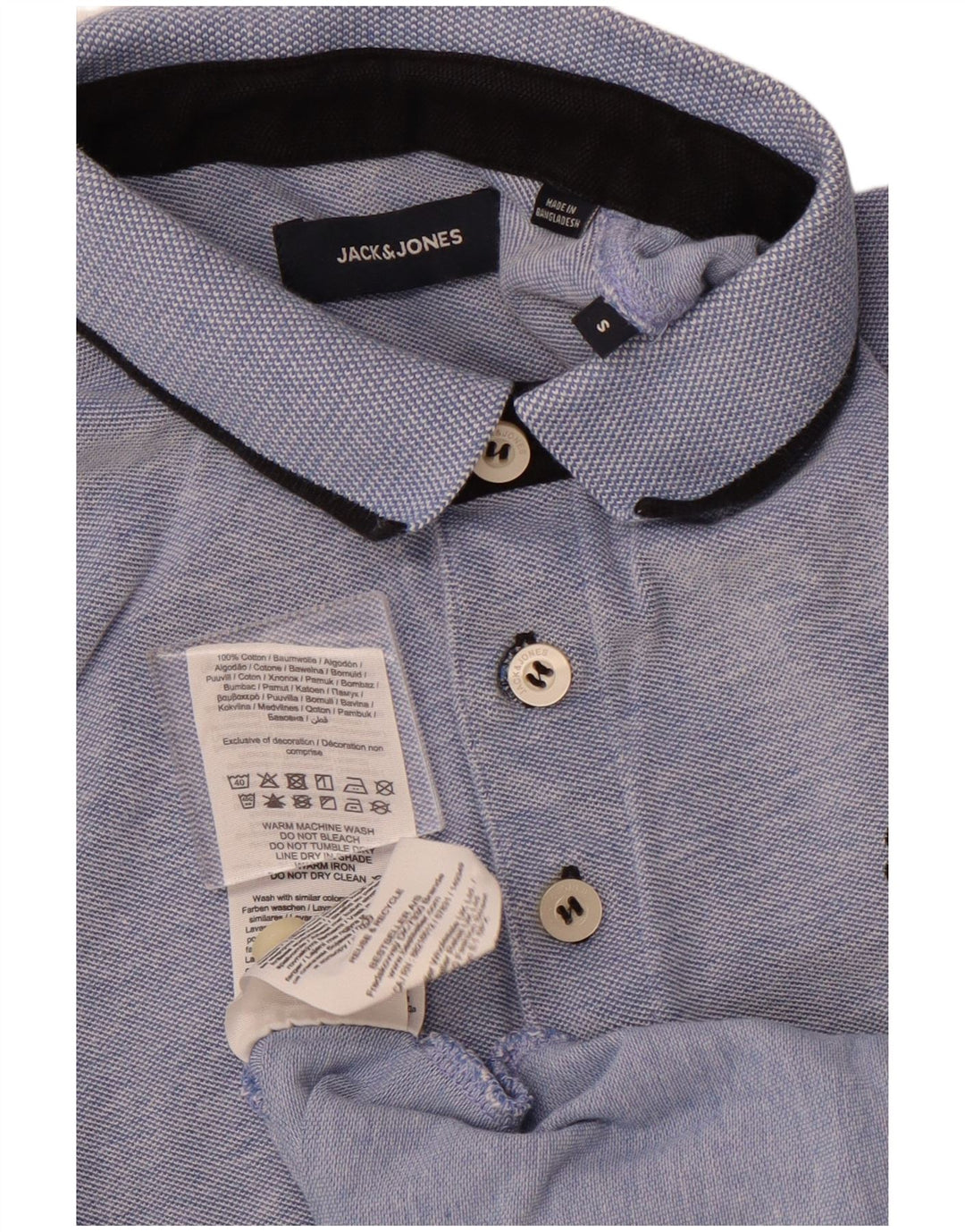 JACK & JONES Mens Polo Shirt Small Blue Flecked Cotton