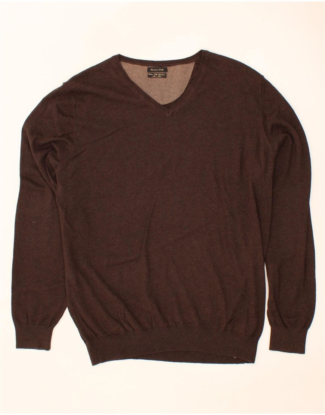 MASSIMO DUTTI Mens V-Neck Jumper Sweater XL Brown Cotton Vintage Massimo Dutti and Second-Hand Massimo Dutti from Messina Hembry 