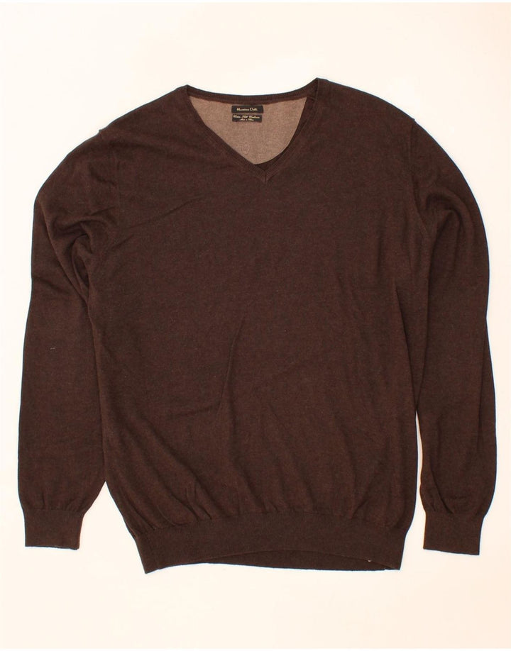 MASSIMO DUTTI Mens V-Neck Jumper Sweater XL Brown Cotton Vintage Massimo Dutti and Second-Hand Massimo Dutti from Messina Hembry 