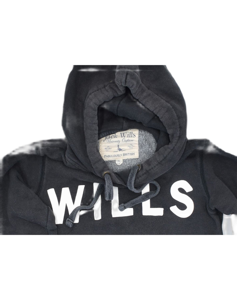 JACK WILLS Womens Graphic Hoodie Jumper UK 8 Small Black Cotton | Vintage | Thrift | Second-Hand | Used Clothing | Messina Hembry 