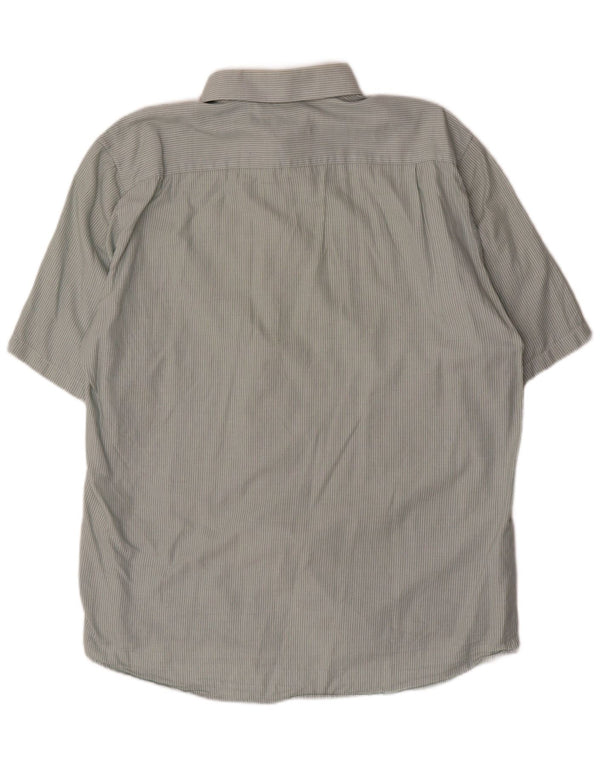 Dkny Mens Short Sleeve Slim Fit Shirt XL Green Pinstripe Cotton
