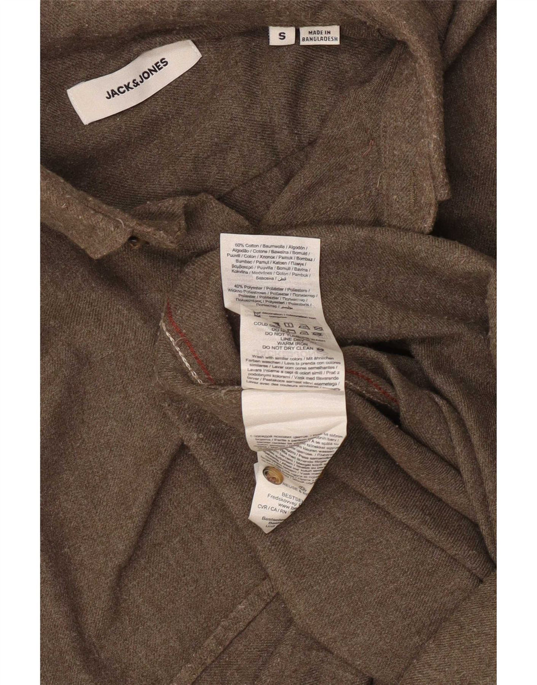 Jack & Jones Mens Flannel Shirt Small Khaki Cotton
