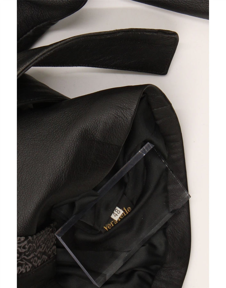 VINTAGE Womens Leather Jacket IT 48 XL Black Geometric Leather