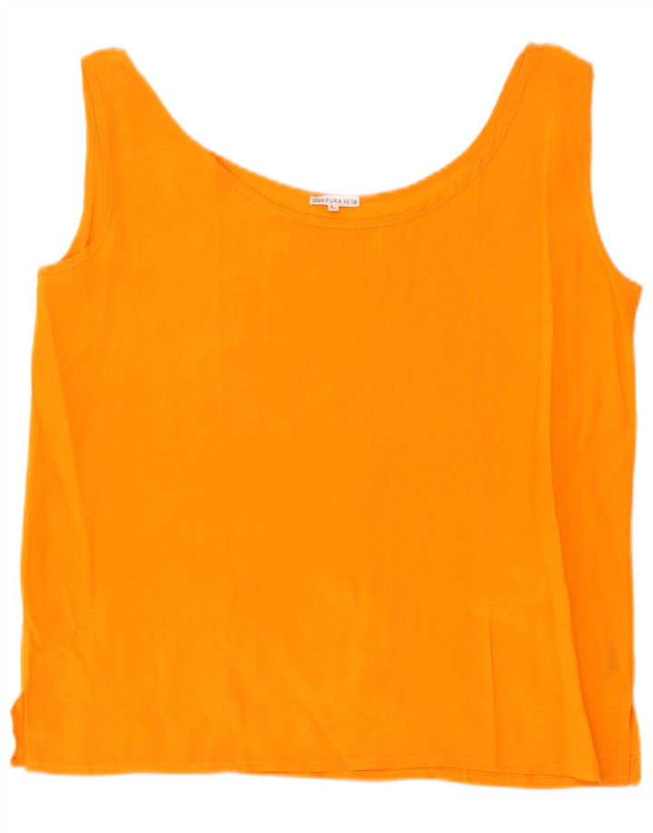 VINTAGE Womens Sleeveless Blouse Top UK 16 Large Orange Silk