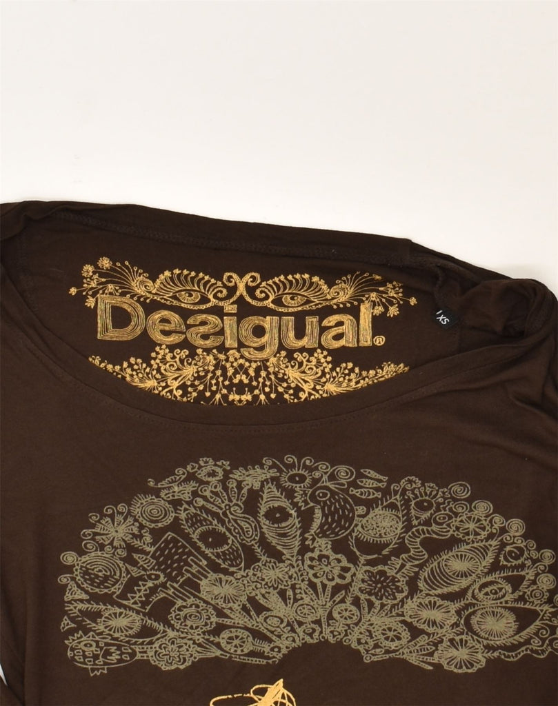 DESIGUAL Womens Graphic Top Long Sleeve UK 6 XS  Brown | Vintage Desigual | Thrift | Second-Hand Desigual | Used Clothing | Messina Hembry 