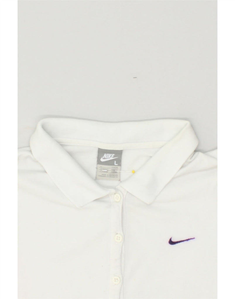 NIKE Womens Polo Shirt UK 14/16 Large White Cotton | Vintage Nike | Thrift | Second-Hand Nike | Used Clothing | Messina Hembry 