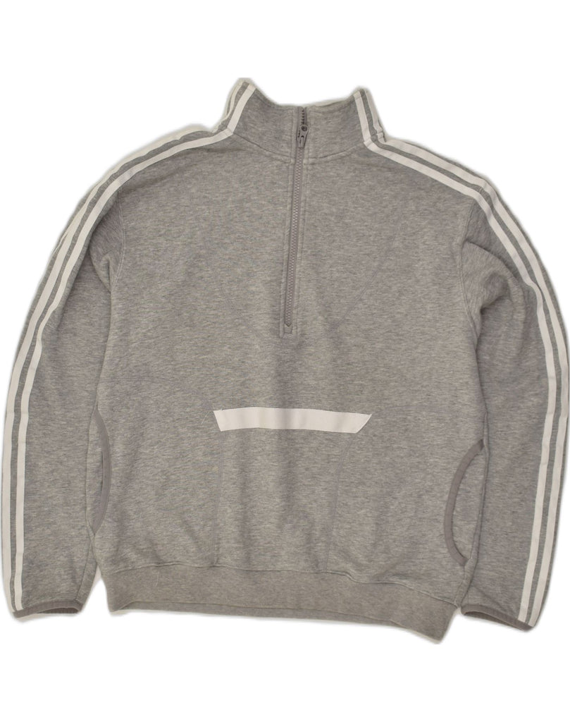 ADIDAS Womens Zip Neck Sweatshirt Jumper UK 16 Large Grey Cotton | Vintage Adidas | Thrift | Second-Hand Adidas | Used Clothing | Messina Hembry 