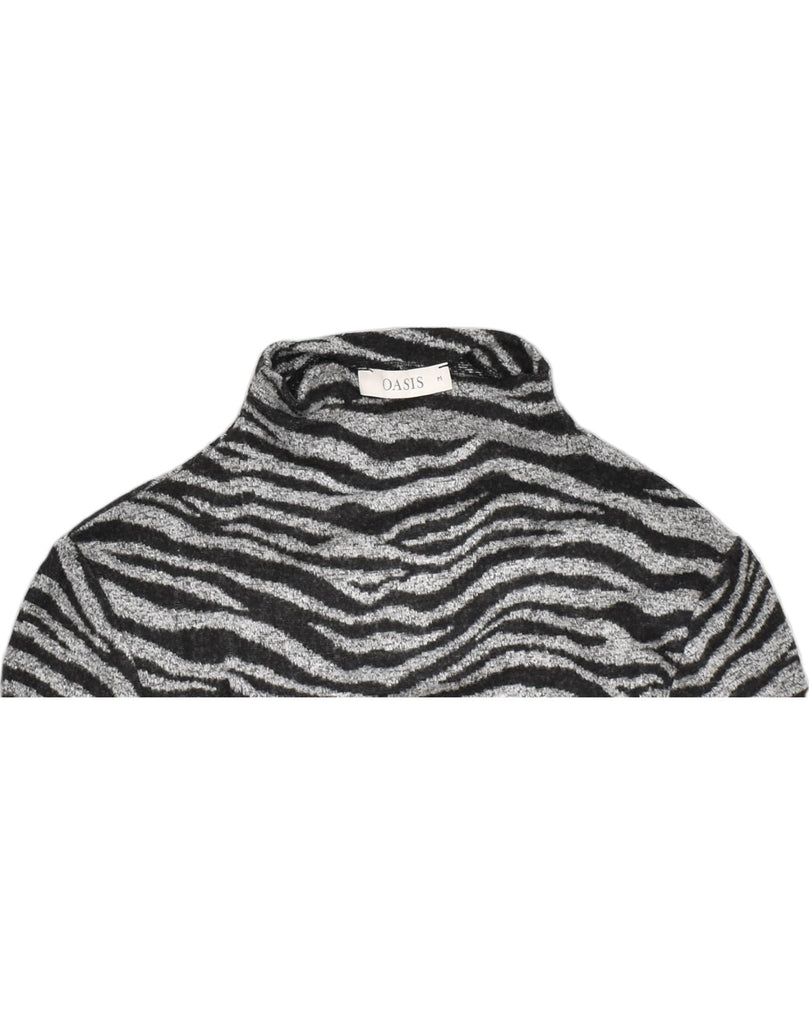 OASIS Womens Turtle Neck Jumper Sweater UK 12 Medium Black Animal Print | Vintage | Thrift | Second-Hand | Used Clothing | Messina Hembry 