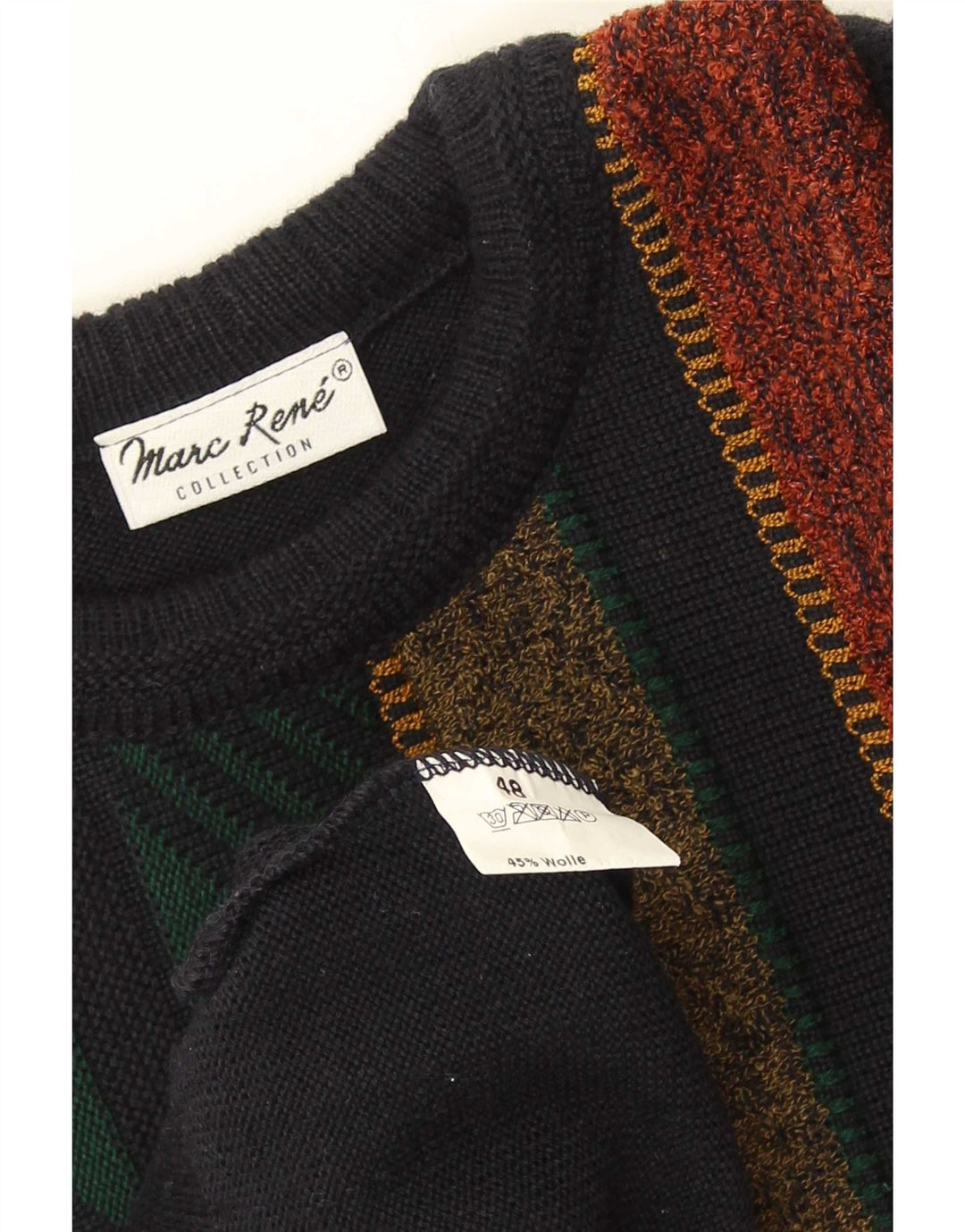 Marc Rene Mens Crew Neck Jumper Sweater IT 48 Medium Navy Blue Striped Wool