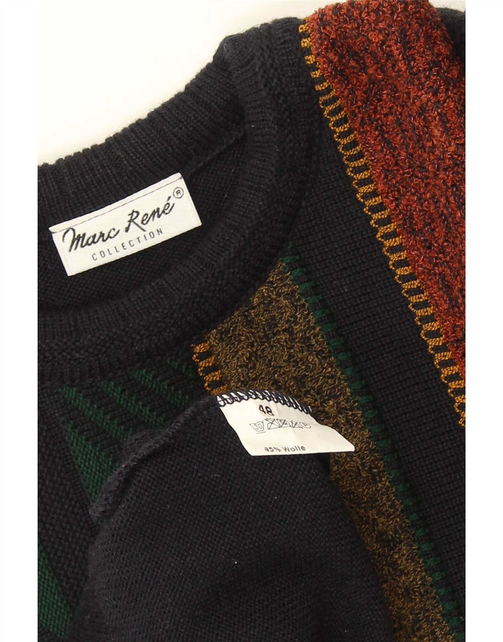 Marc Rene Mens Crew Neck Jumper Sweater IT 48 Medium Navy Blue Striped Wool