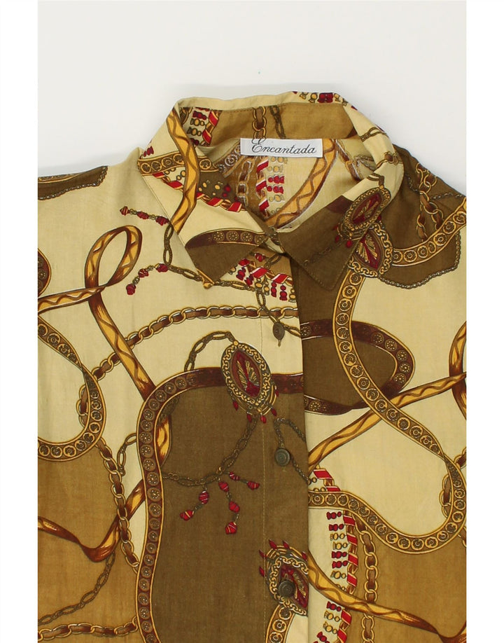 VINTAGE Womens Longline Abstract Pattern Shirt Blouse UK 16 Large Khaki Vintage Vintage and Second-Hand Vintage from Messina Hembry 