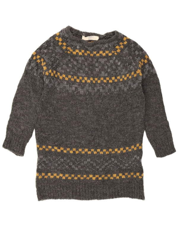 Zara Womens Longline Boat Neck Jumper Sweater UK 10 Small Grey Geometric