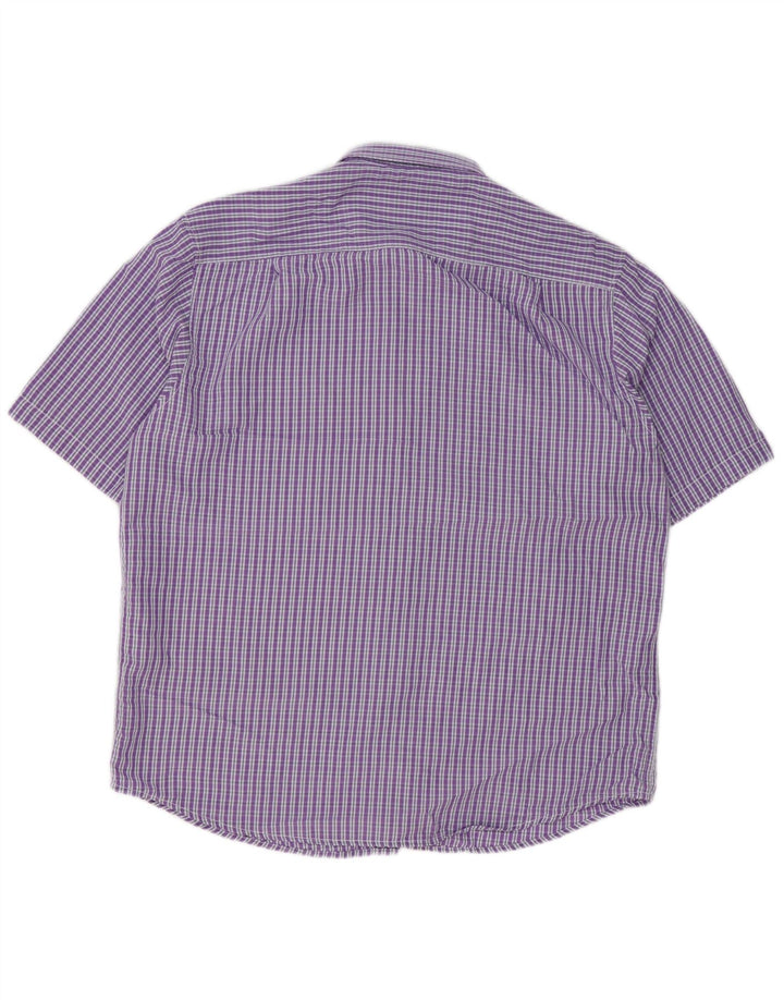 JAMES PRINGLE Mens Short Sleeve Shirt Large Purple Gingham Polyester