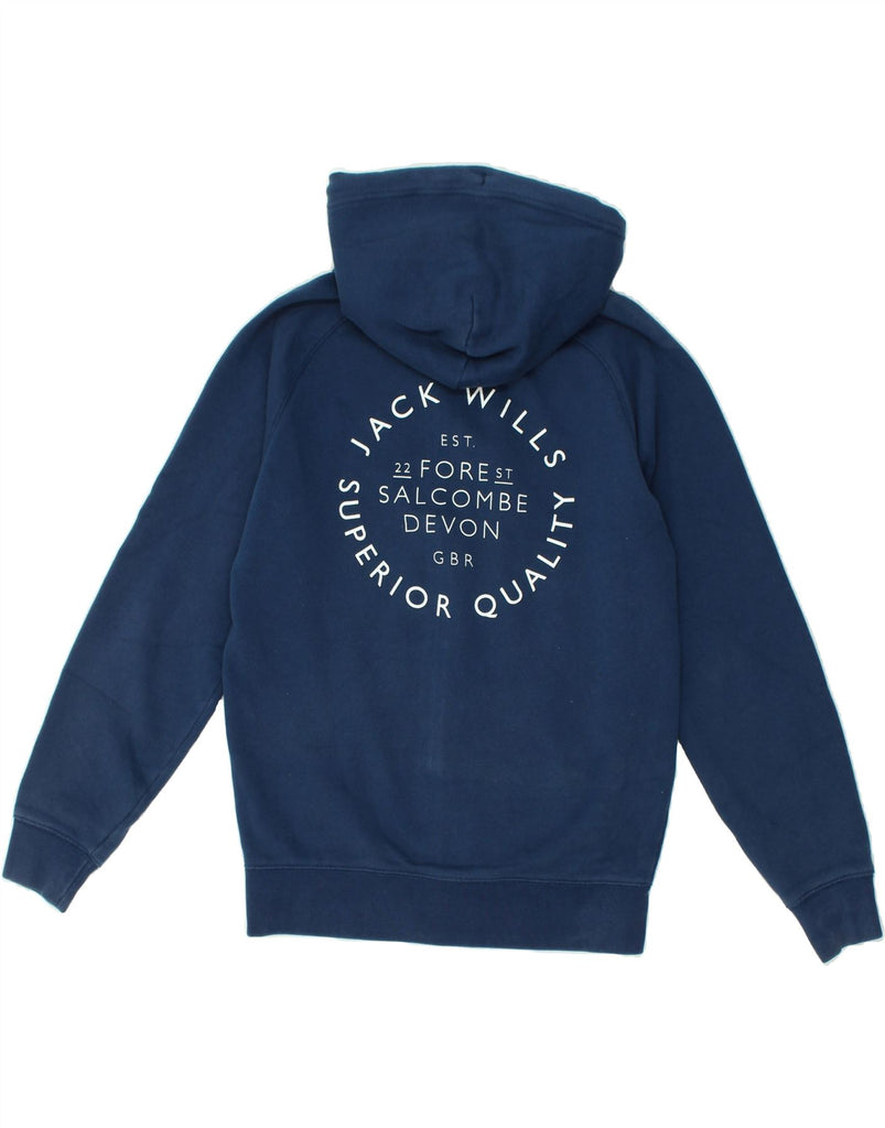 JACK WILLS Mens Graphic Zip Hoodie Sweater Medium Navy Blue Cotton | Vintage Jack Wills | Thrift | Second-Hand Jack Wills | Used Clothing | Messina Hembry 