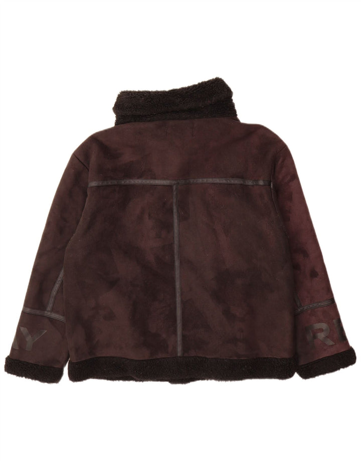 Replay Womens Graphic Sherpa Jacket UK 14 Large Brown Polyester