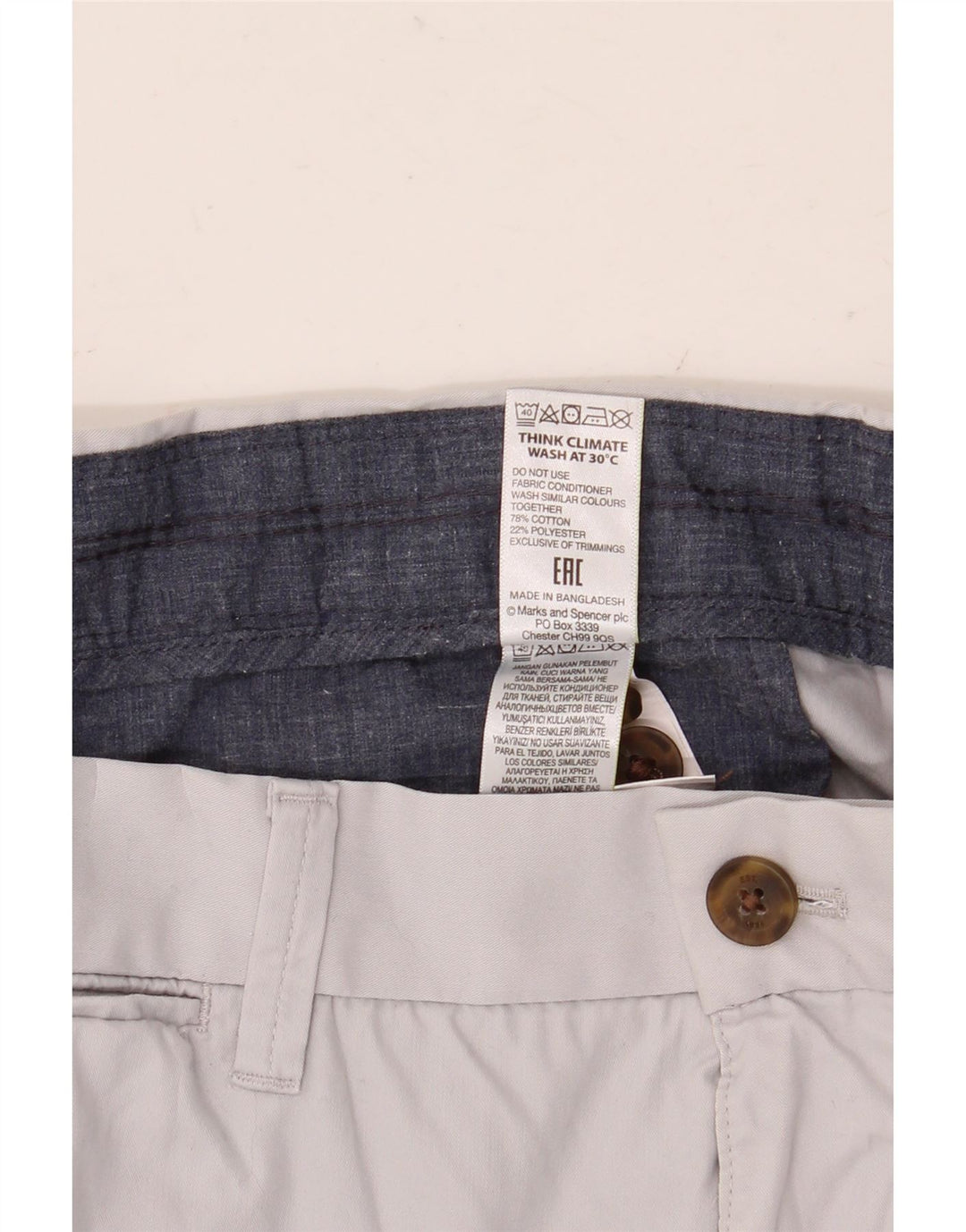 Marks & Spencer Mens Chino Shorts W36 Large Grey Cotton
