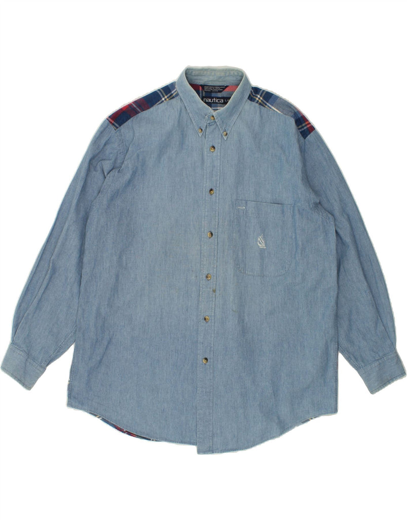 NAUTICA Mens Shirt Large Blue Colourblock Cotton Vintage Nautica and Second-Hand Nautica from Messina Hembry 