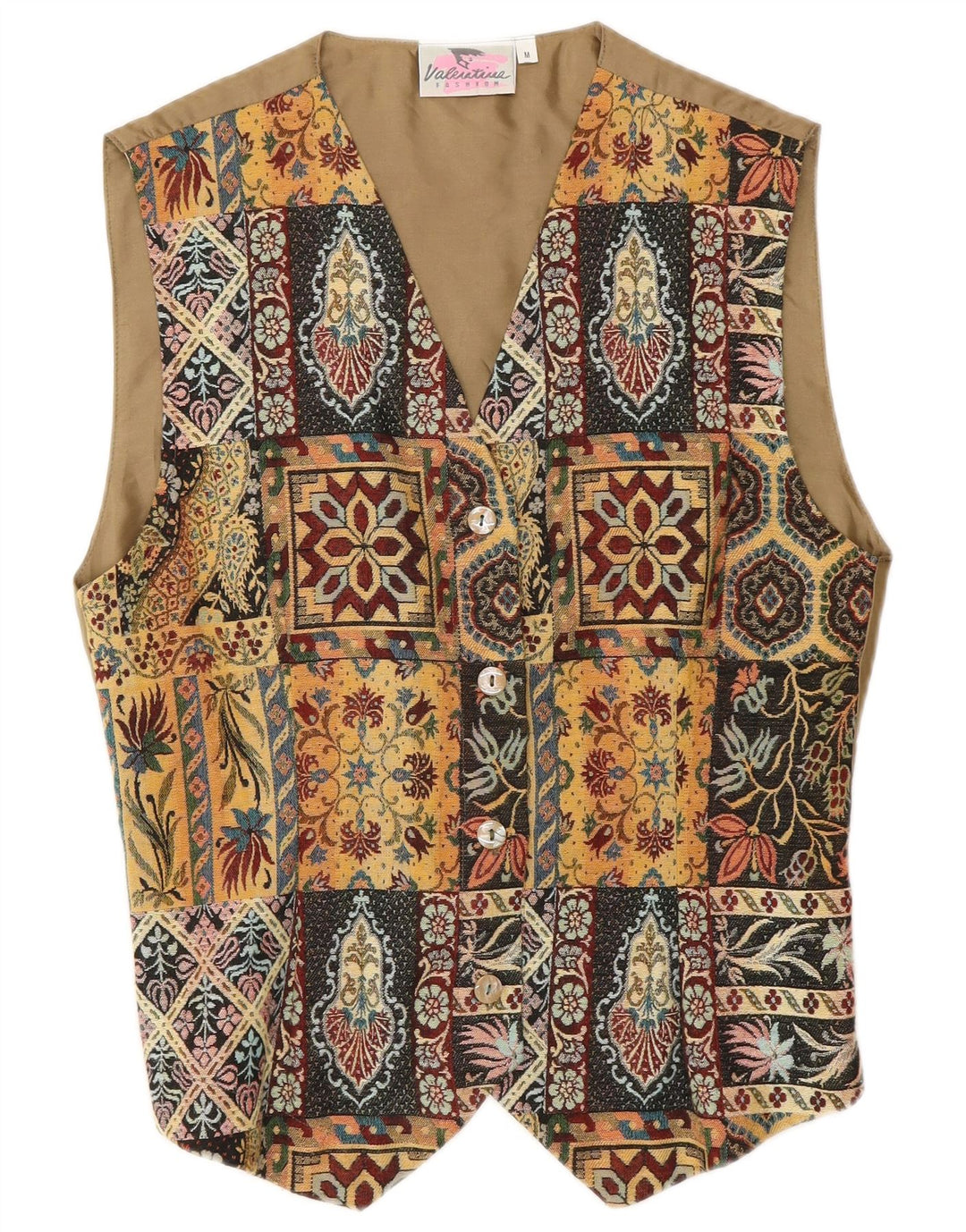 VINTAGE Womens Waistcoat UK 12 Medium Beige Paisley Polyester