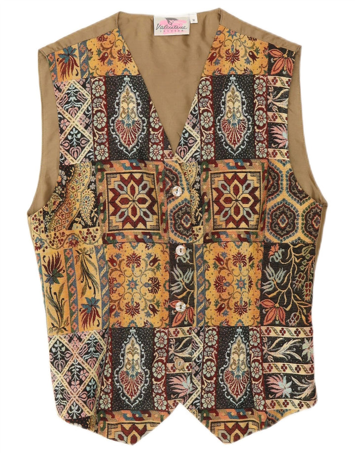VINTAGE Womens Waistcoat UK 12 Medium Beige Paisley Polyester