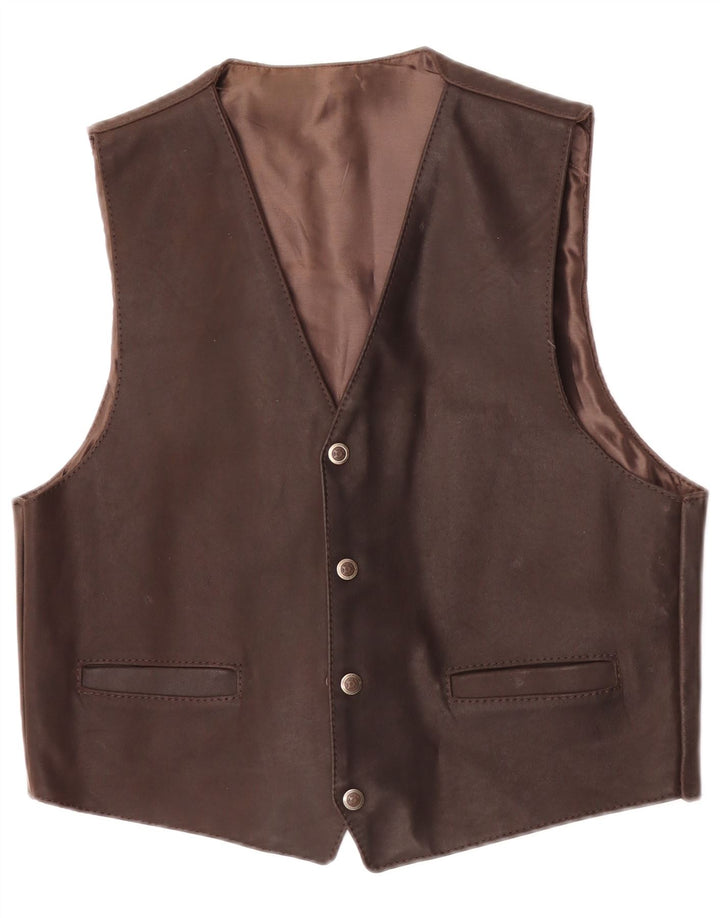 Vintage Mens Leather Waistcoat Medium Brown Leather