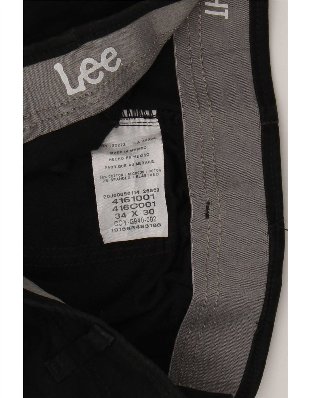 Lee Mens Straight Chino Trousers W34 L30 Black Cotton
