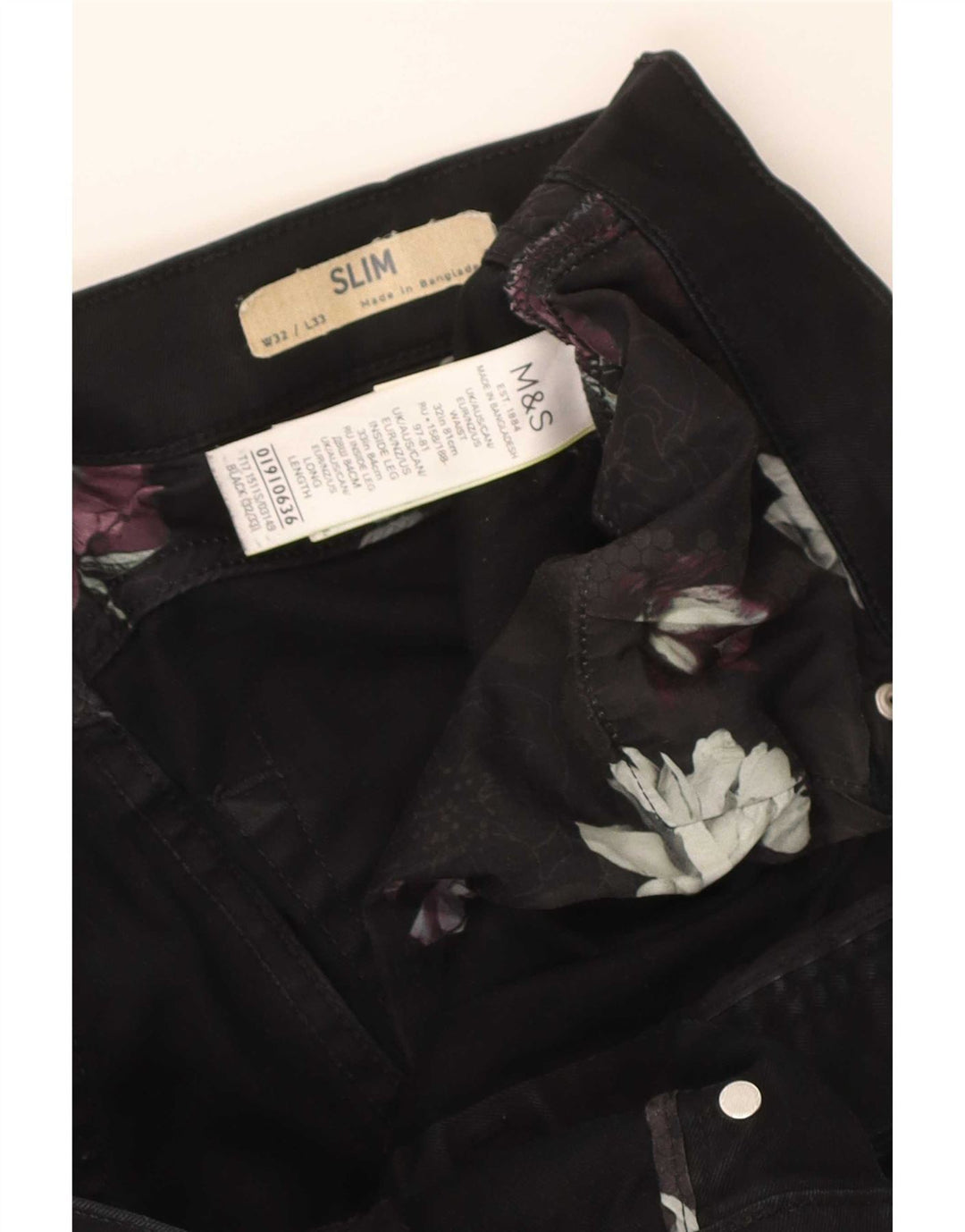 Marks & Spencer Mens Slim Casual Trousers W32 L33 Black Cotton