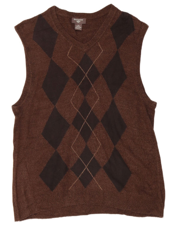 DOCKERS Mens Vest Tank Top Large Brown Argyle/Diamond Acrylic