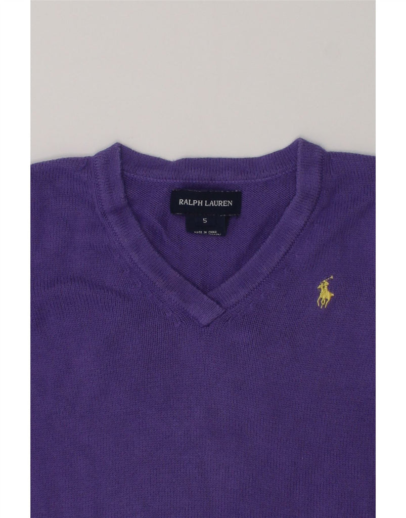 RALPH LAUREN Girls V-Neck Jumper Sweater 4-5 Years Purple Cotton | Vintage Ralph Lauren | Thrift | Second-Hand Ralph Lauren | Used Clothing | Messina Hembry 