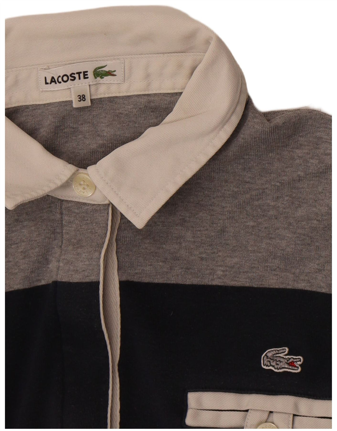 Lacoste Womens Rugby Polo Shirt Size 38 Medium Navy Blue Striped