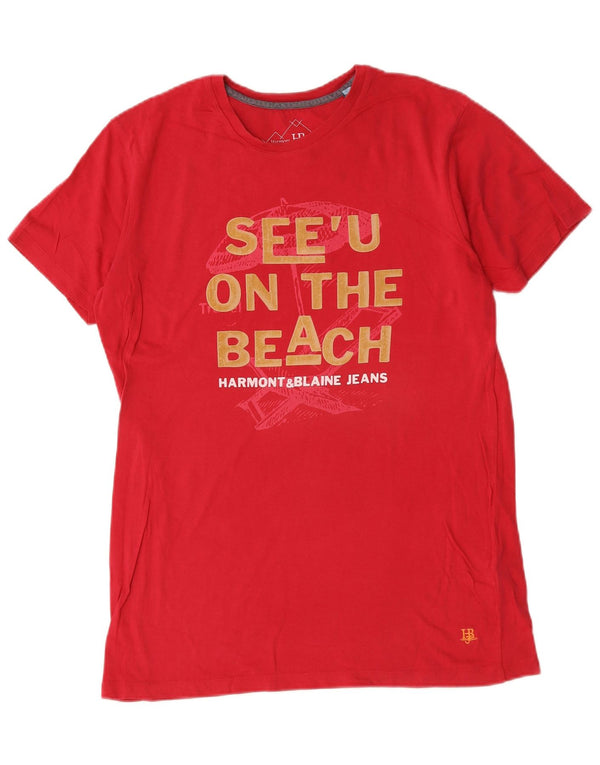 Harmont & Blaine Mens Graphic T-Shirt Top Large Red Cotton