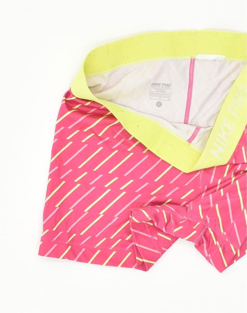 NIKE Womens Sport Shorts UK 14 Large Pink Striped Elastane | Vintage Nike | Thrift | Second-Hand Nike | Used Clothing | Messina Hembry 