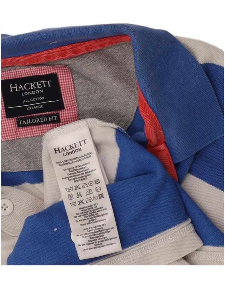 Hackett Mens Tailored Fit Polo Shirt 2XL Blue Striped Cotton