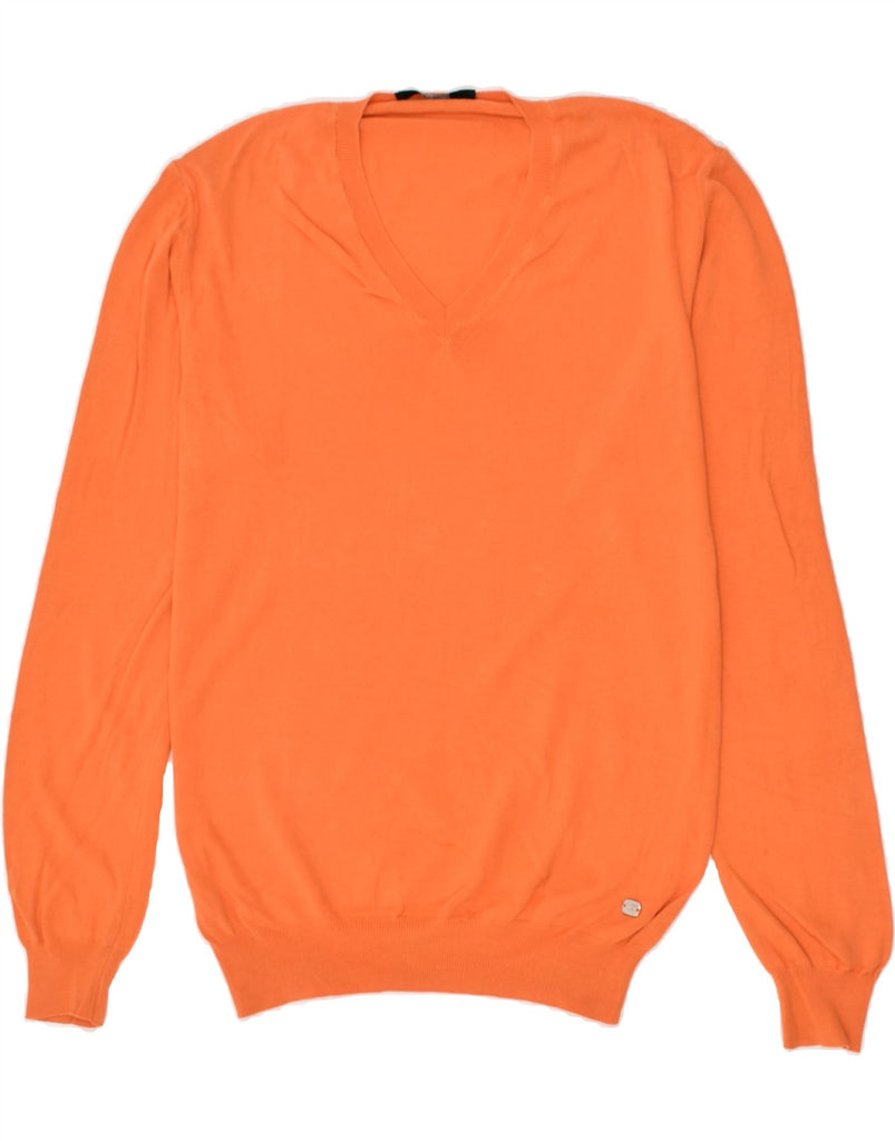 GUESS Mens V-Neck Jumper Sweater Large Orange Cotton | Vintage Guess | Thrift | Second-Hand Guess | Used Clothing | Messina Hembry 