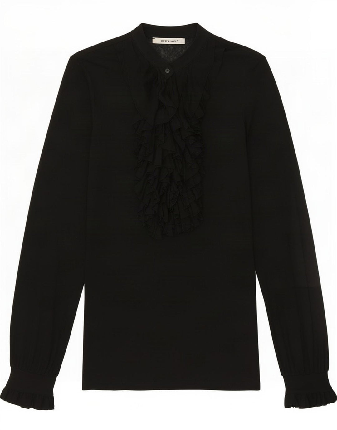 Northland Womens Long Sleeve Ruffle Front Blouse Top UK 12 Medium Black