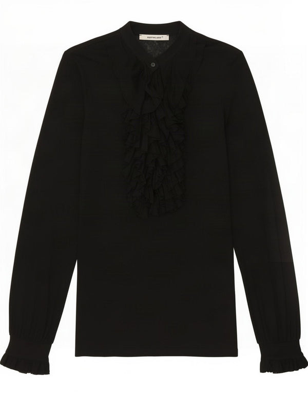 Northland Womens Long Sleeve Ruffle Front Blouse Top UK 12 Medium Black