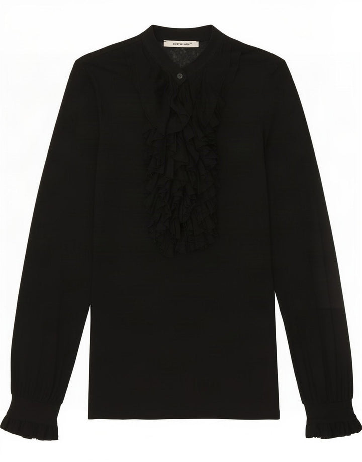 Northland Womens Long Sleeve Ruffle Front Blouse Top UK 12 Medium Black